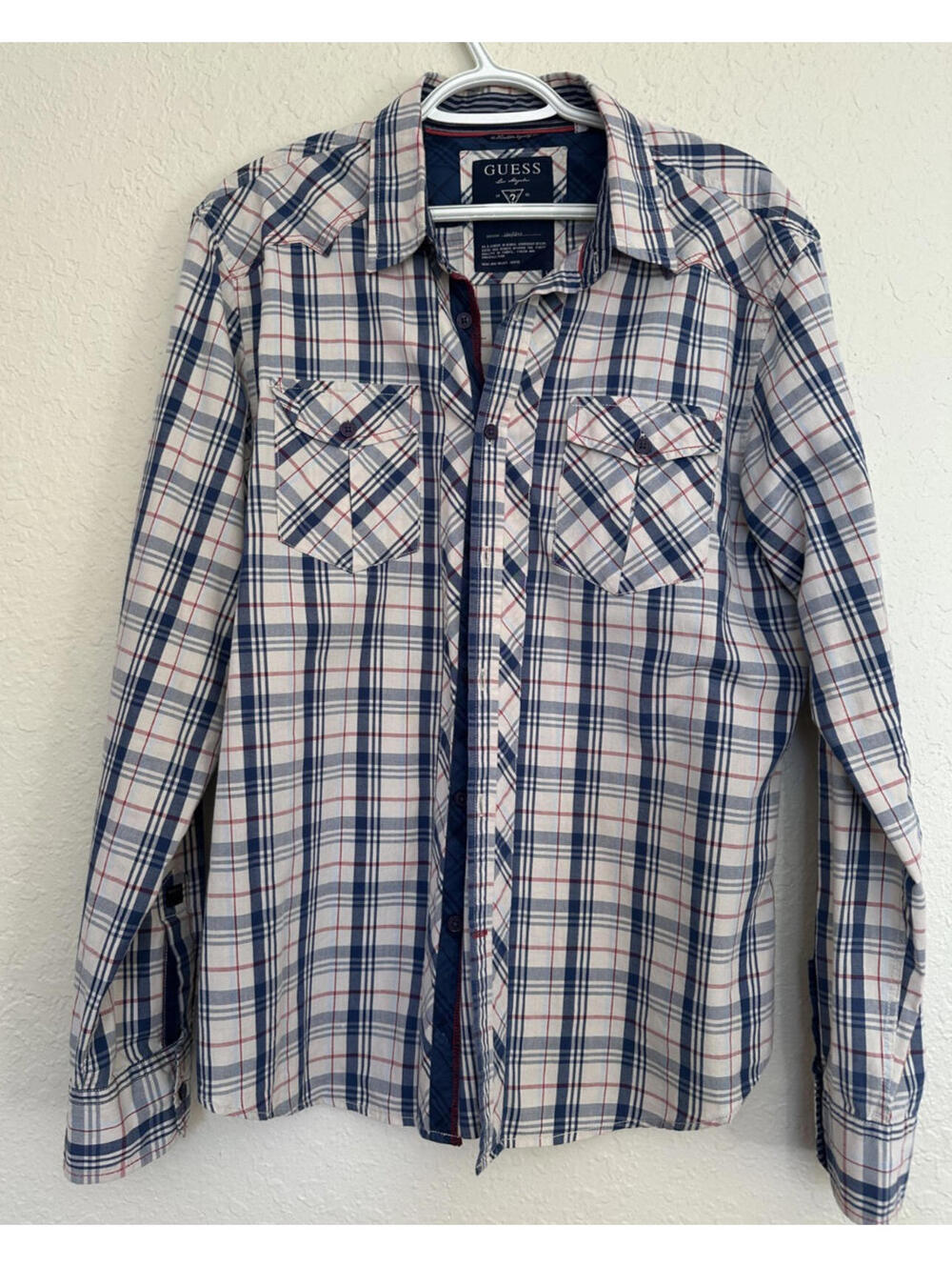 G by GUESS Men's Plaid Snap Button-Down Western Style Shirt Size L Long Sleeve